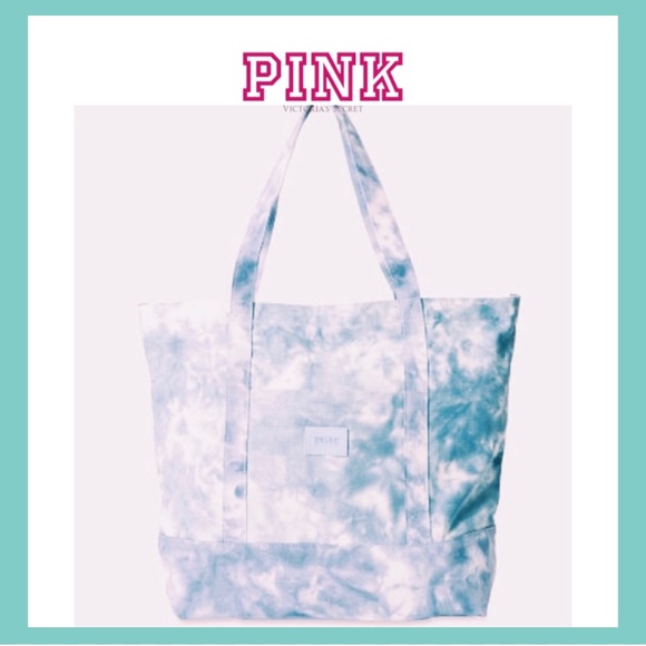 PINK Victoria's Secret Handbags - VS PINK Tie Dye Blue & White Canvas Zipper Tote